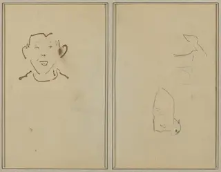 Boy's Face; Two Sheep [verso], by Paul Gauguin, ink, 1886