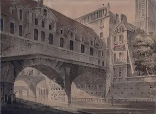 The Pont de l'Hotel Dieu and the South Tower of Notre Dame, Paris, by John Claude Nattes, watercolor, 1780