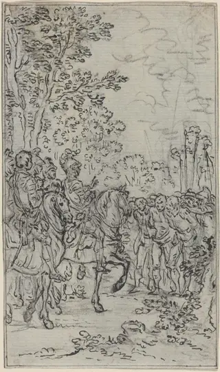 Captives before a Commander, by Hubert François Gravelot, ink, 1736