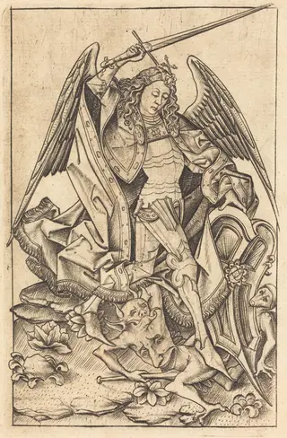 Saint Michael, by Israhel van Meckenem, ink, 1475