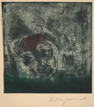 Bust of a Weary Man, Self-portrait (Ermüdender Kopf, Selbstporträt), by Walter Gramatté, ink, 1922