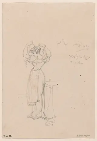 A young Western woman arranging her hair, by George Chinnery, 6