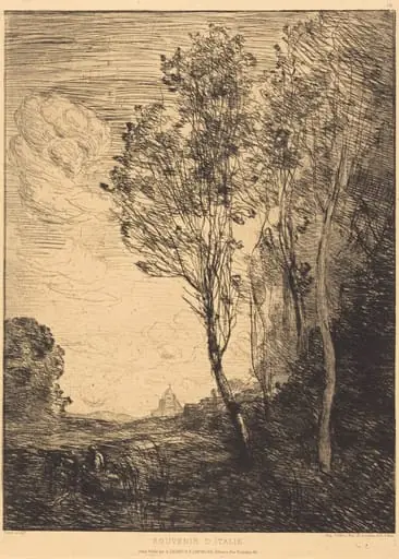 Souvenir of Italy (Souvenir d'Italie), by Jean Baptiste Camille Corot, ink, 1866