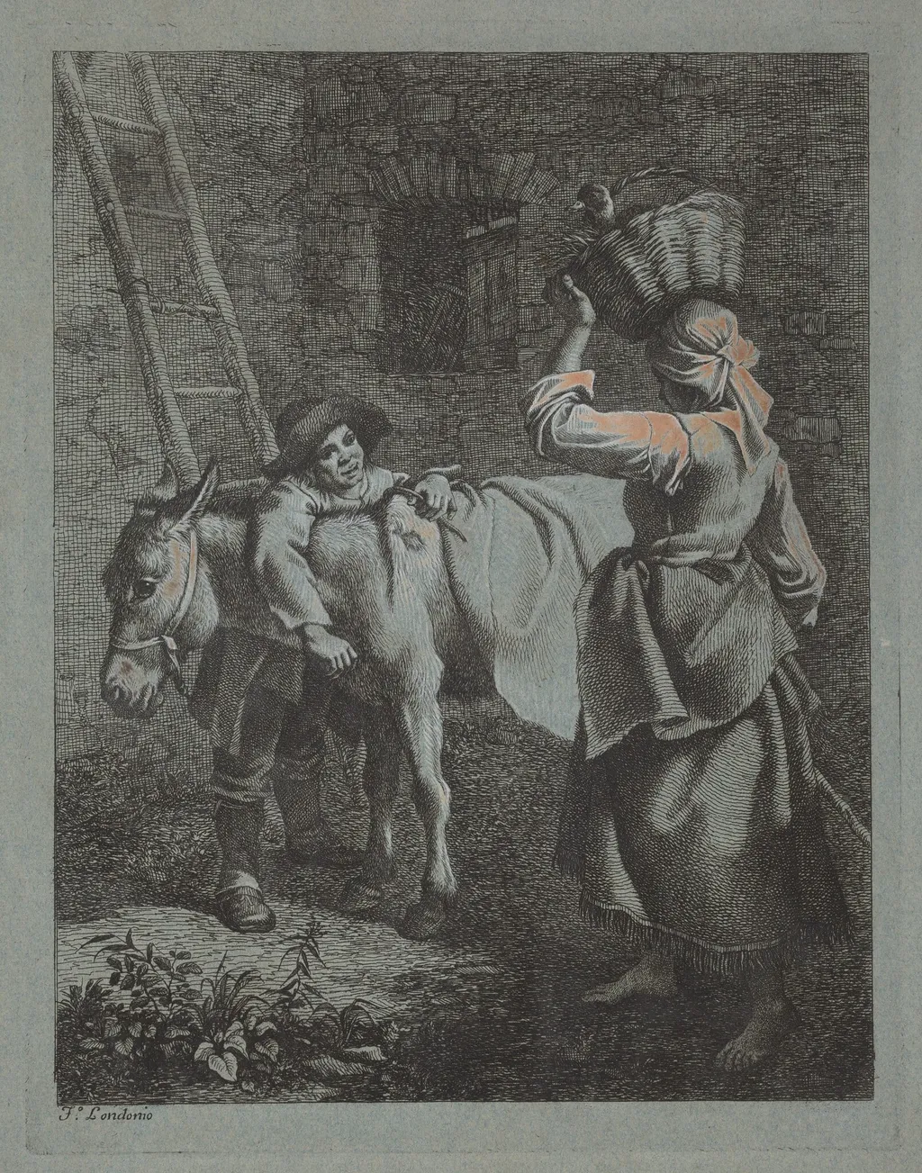 Shepherd Speaking to a Peasant Woman, by Francesco Londonio, gouache, 1762