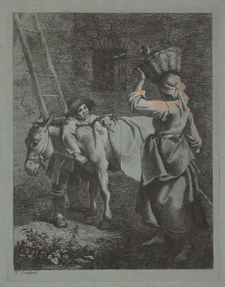 Shepherd Speaking to a Peasant Woman, by Francesco Londonio, gouache, 1762