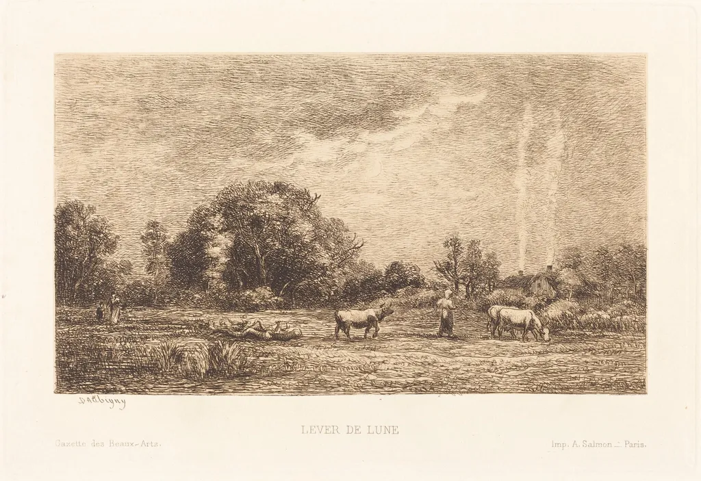 Rising Moon (Lever de lune), by Charles François Daubigny, ink, 1861