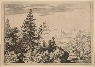 Two Men on a Hill, by Allart van Everdingen, ink, 1650