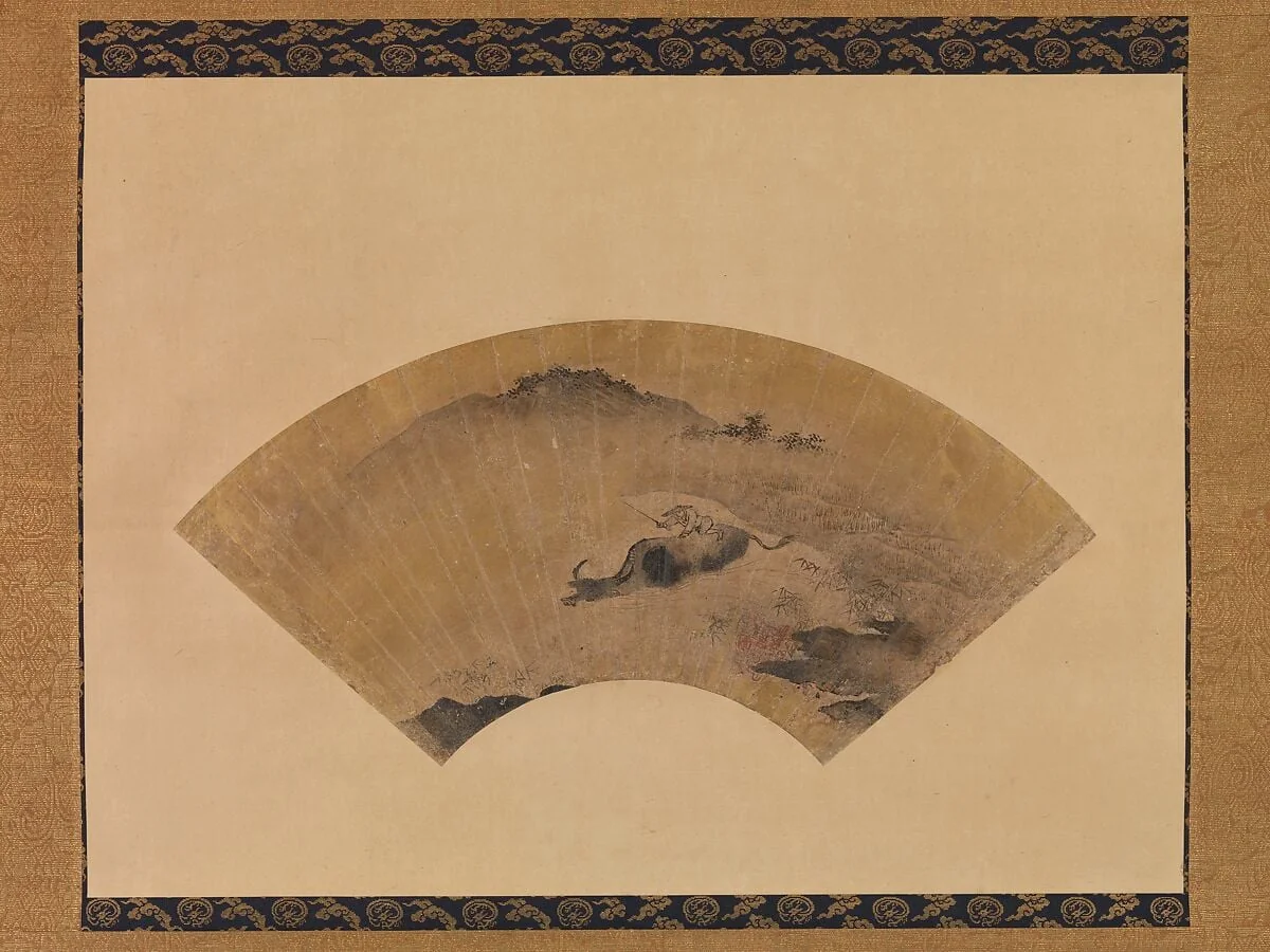 牧童図扇面|Herd Boy with Ox, detail