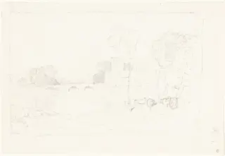 Landscape Sketch with Bridge and Castle, by John Sell Cotman, graphite, 1812