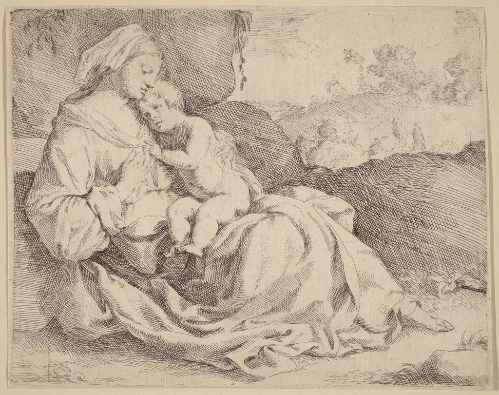 The Virgin and Child on a Grassy Bank, by Jan Miel, ink, 1631