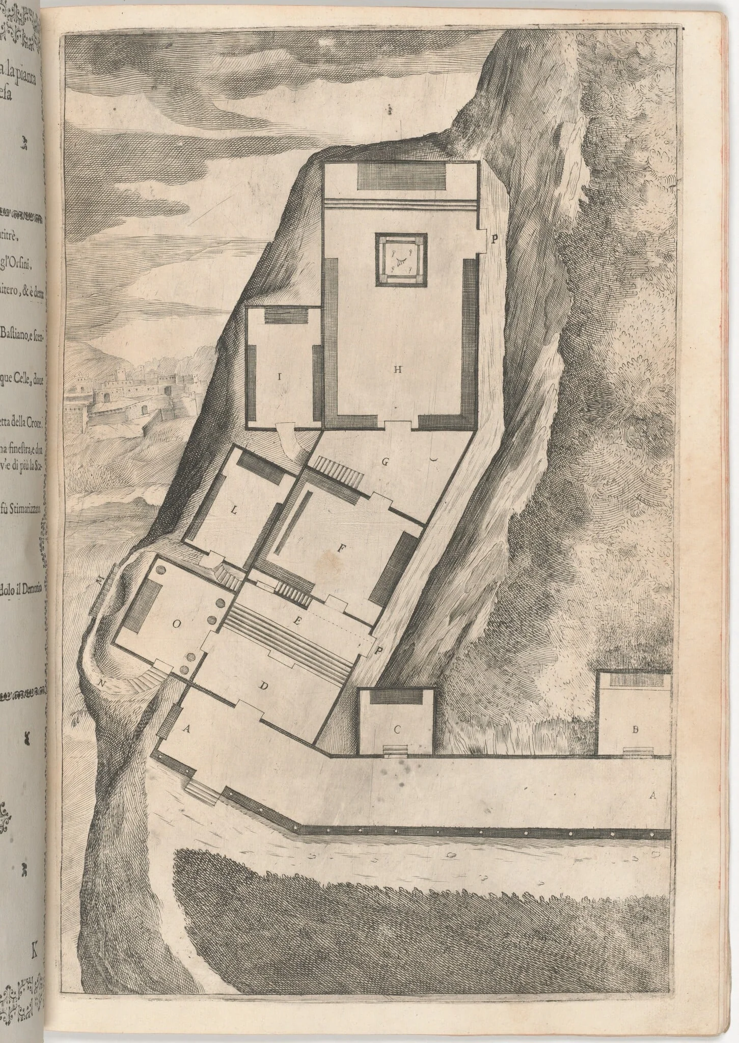 Plan of the Rooms and Church of the Sacred Monastery (Pianta di parte della loggia e del sacro eremo) [plate K], detail