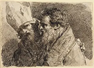 Heads of Two Bishops, by Gaetano Gandolfi, ink, 1780
