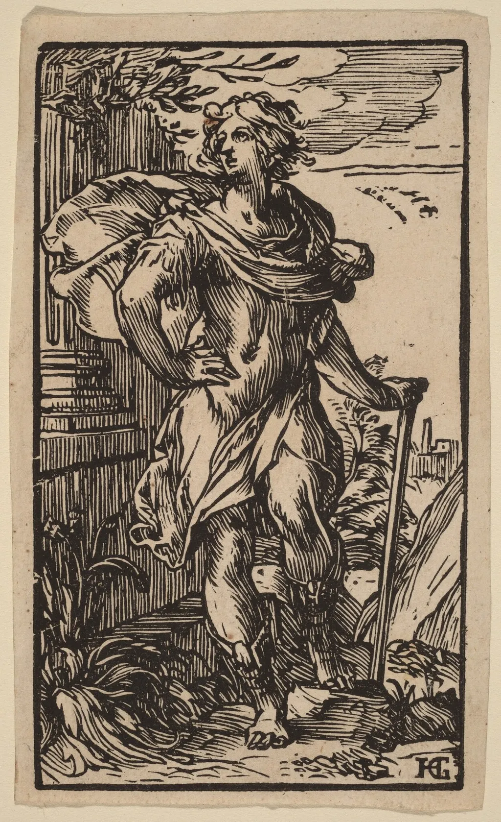 Standing Young Man with a Cane, by Hendrick Goltzius, ink, 1588