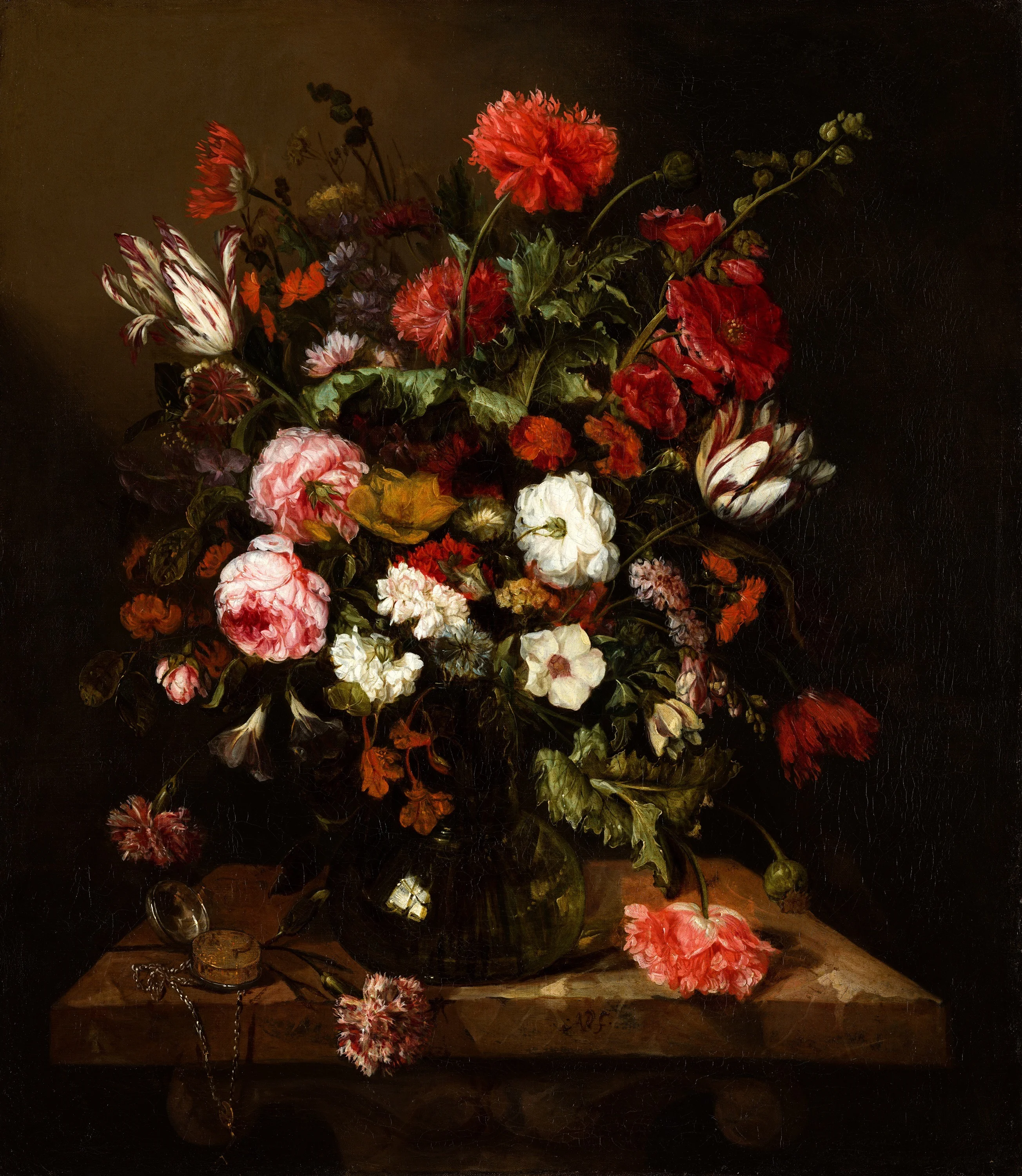 Flower Still Life with a Timepiece, detail
