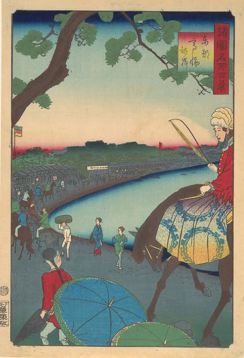 Tōtō Takanawa Kaigen|Foreigners Riding Along the Coast at Takanawa in the Eastern Capital, detail