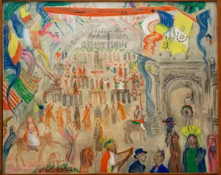 The Procession of the Penitents at Furnes, by James Ensor, oil, 1935