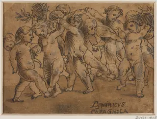Twelve naked children dancing, by Domenico Campagnola, 1550