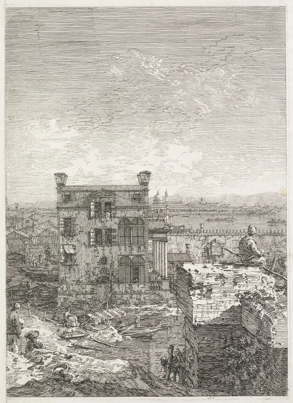 Views:  A House Surrounded by Six Columns, by Canaletto, 1740