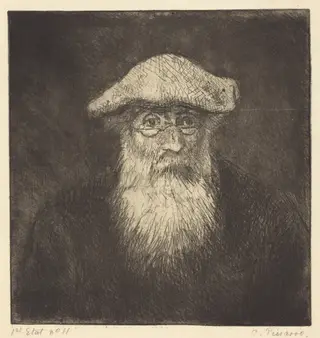 Self-Portrait (Camille Pissarro, par lui-meme), by Camille Pissarro, ink, 1890