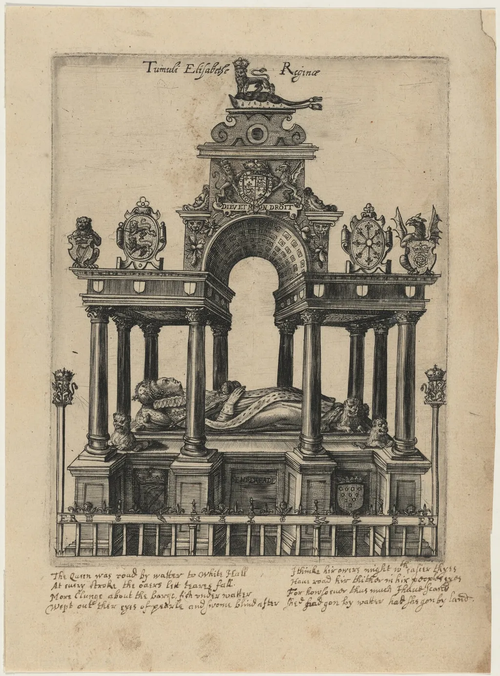 The Tomb of Elizabeth I, by Magdalena van de Passe, ink, 1620