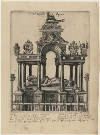 The Tomb of Elizabeth I, by Magdalena van de Passe, ink, 1620