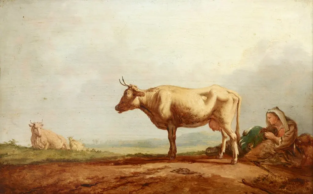 Cows at Pasture, by Jacob van Strij, oil, 1800