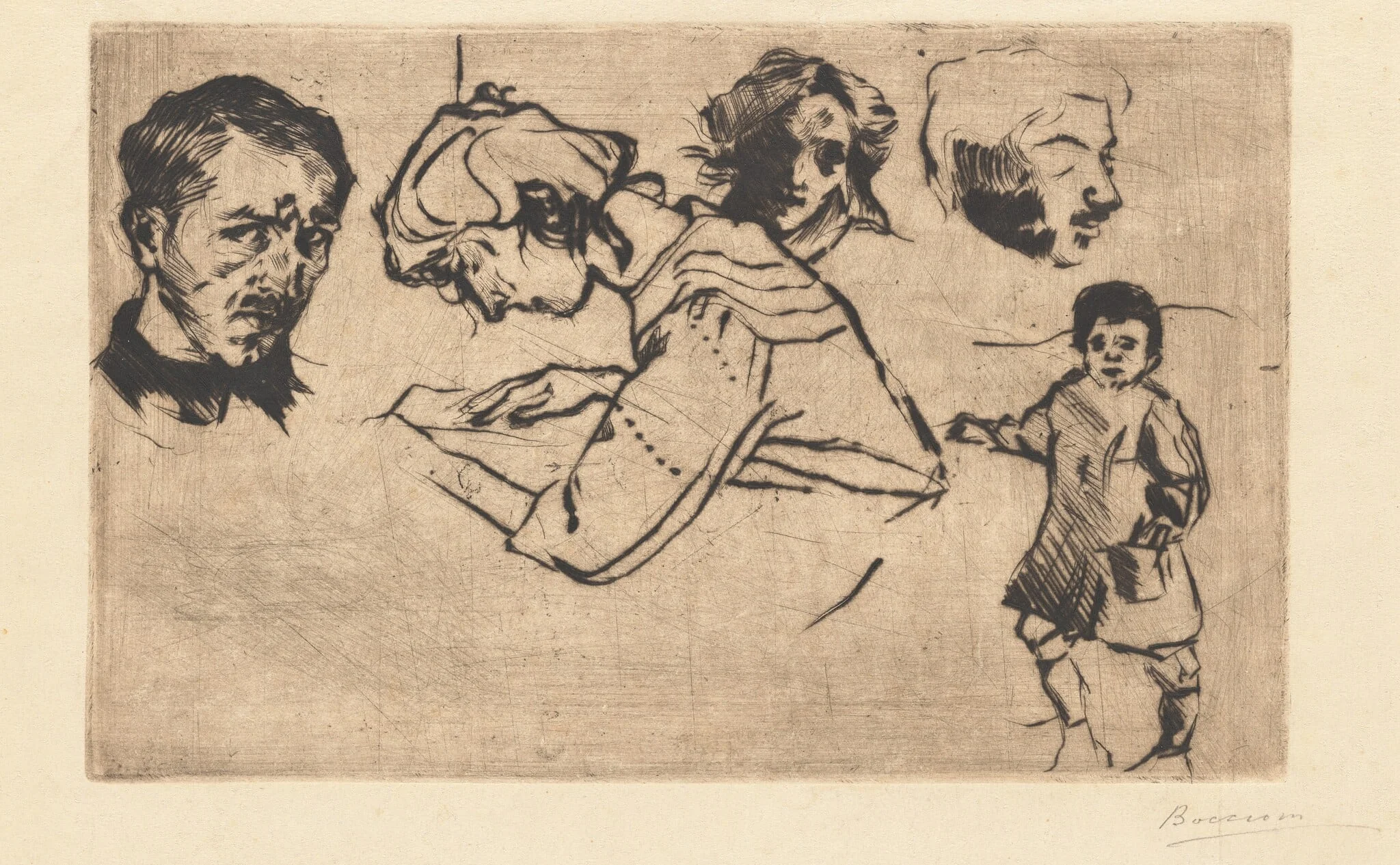 Self-Portrait with Four Other Studies, detail