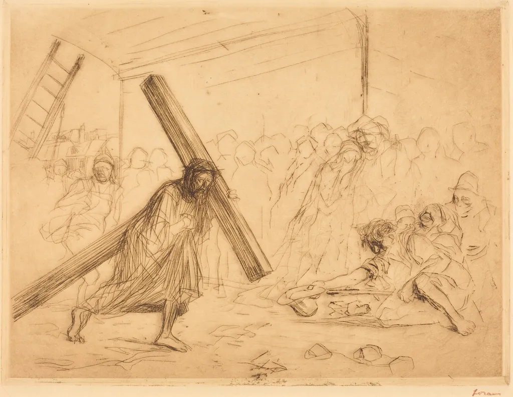 Le Christ portant sa croix (4e planche) (Christ Carrying the Cross) (fourth plate), by Jean-Louis Forain, ink, 1910