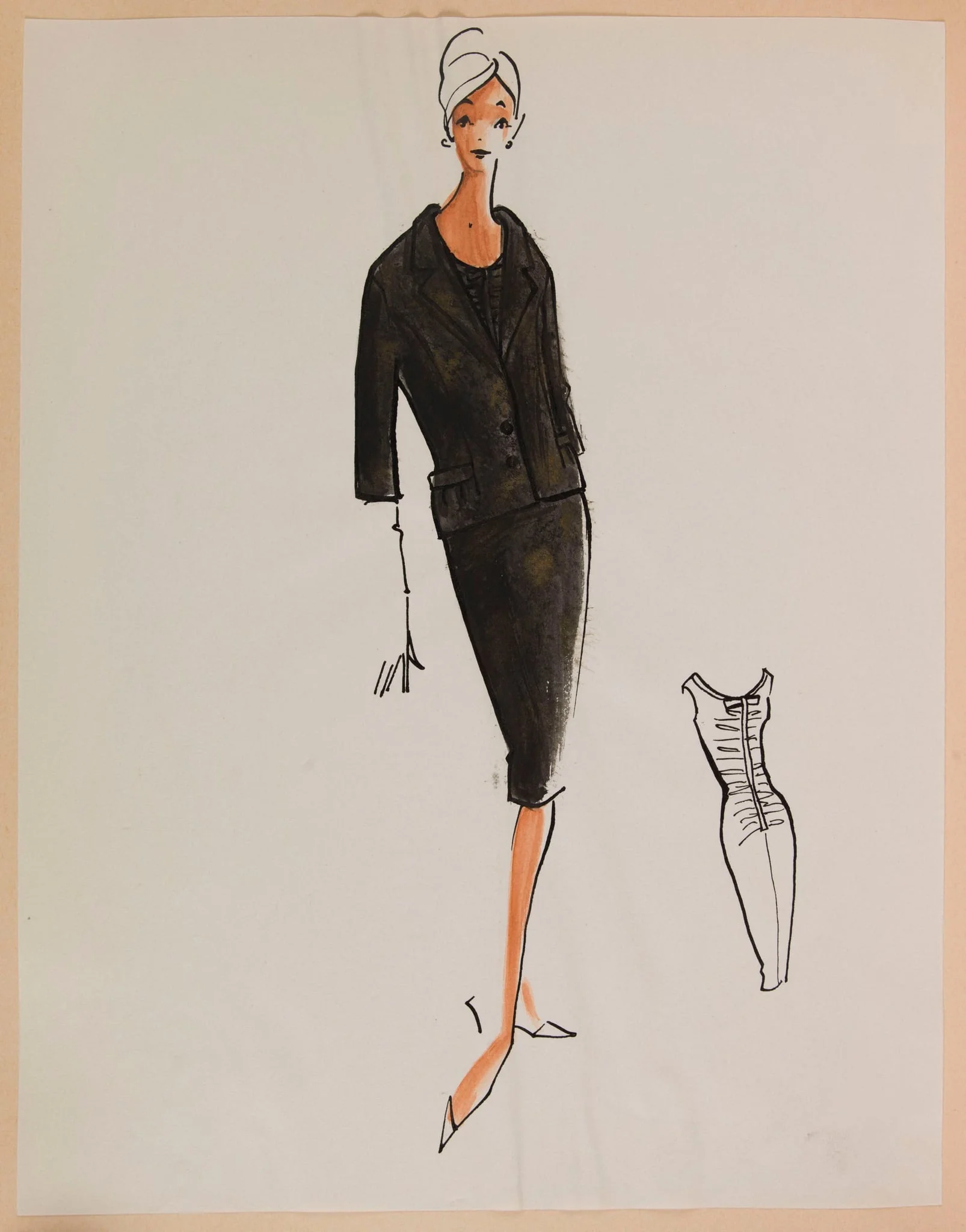 Ensemble robe ajustée et veste noires, detail