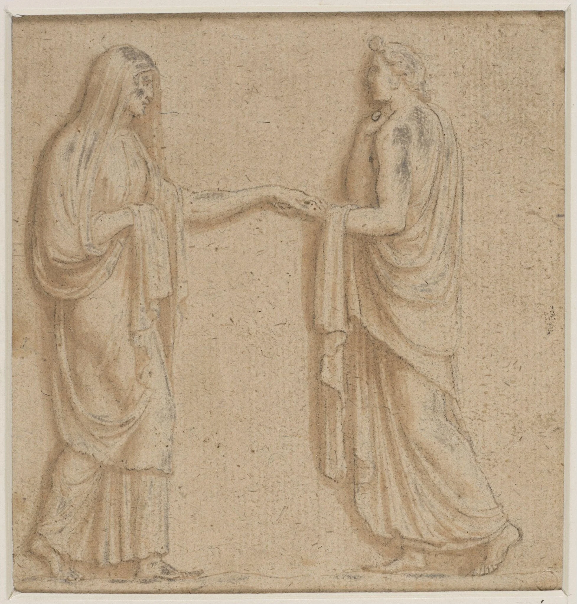 Two figures meeting, detail