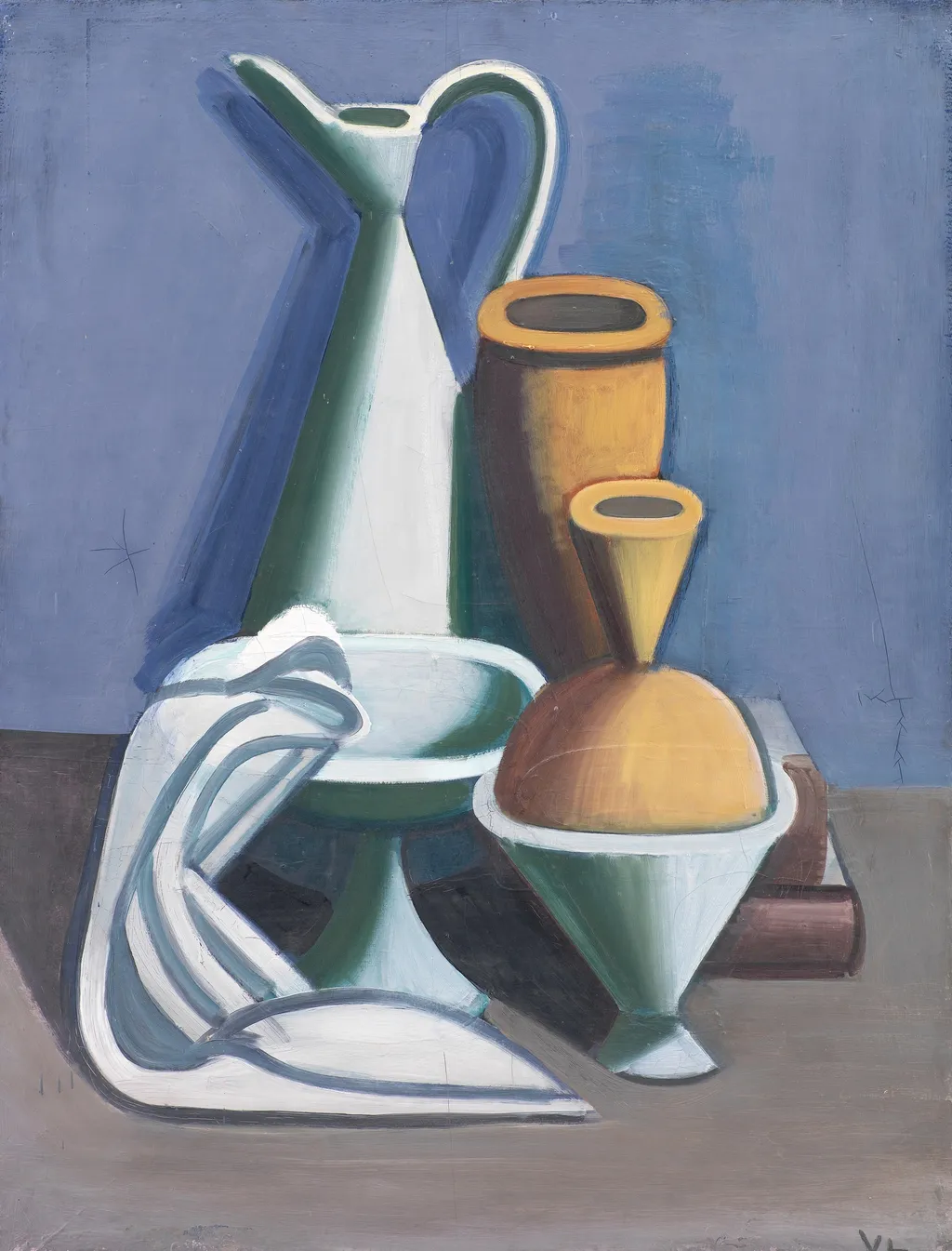 Opstilling med vandkande, håndklæde og krukker, by Vilhelm Lundstrøm, oil, 1929