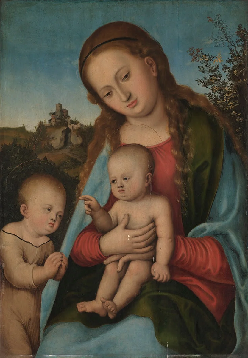 The Virgin and Child and St. John the Baptist as a boy, detail
