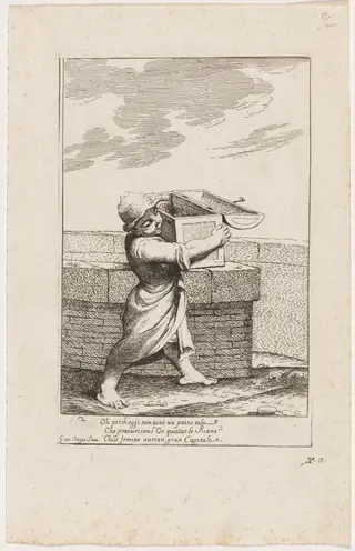 Bertoldino Enraged by the Croaking Frogs, by Giuseppe Maria Crespi, ink, 1712