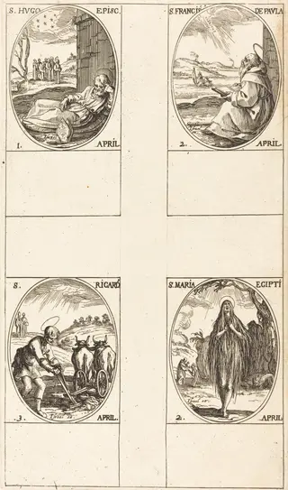 St. Hugo; St. Francis of Paula; St. Mary of Egypt; St. Richard, by Jacques Callot, ink, 1634