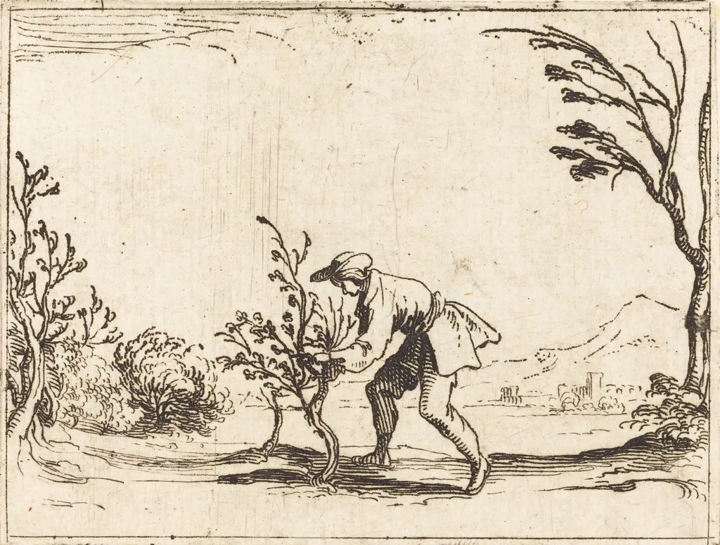 Man Cutting a Balm-Tree, by Jacques Callot, ink, 1628