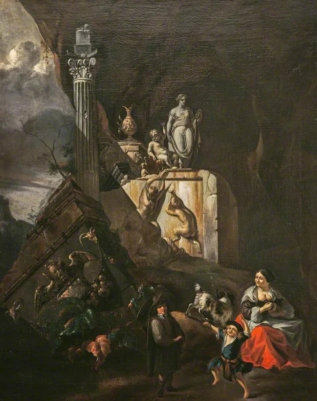 A Ruined Altar and Figures, detail