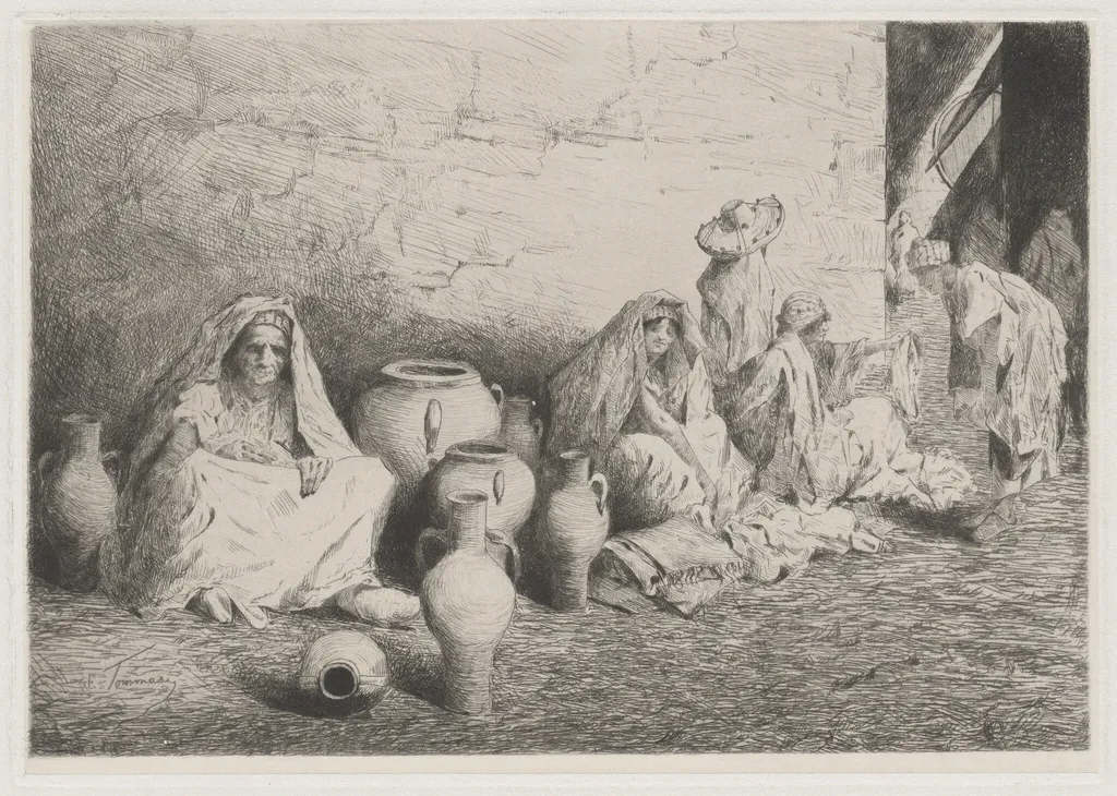 Market in Tangiers [Mercato di Tangeri], by E. Tommasi, ink, 1880