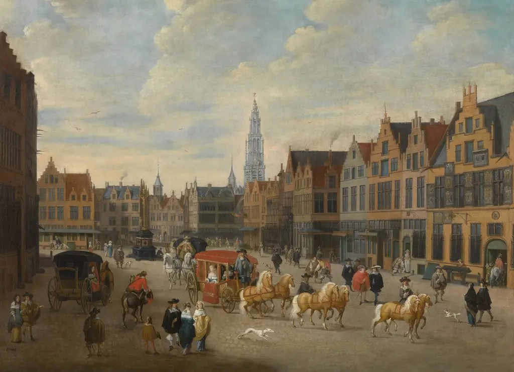 Meirplaats in Antwerp, by Erasmus de Bie, oil, 1662