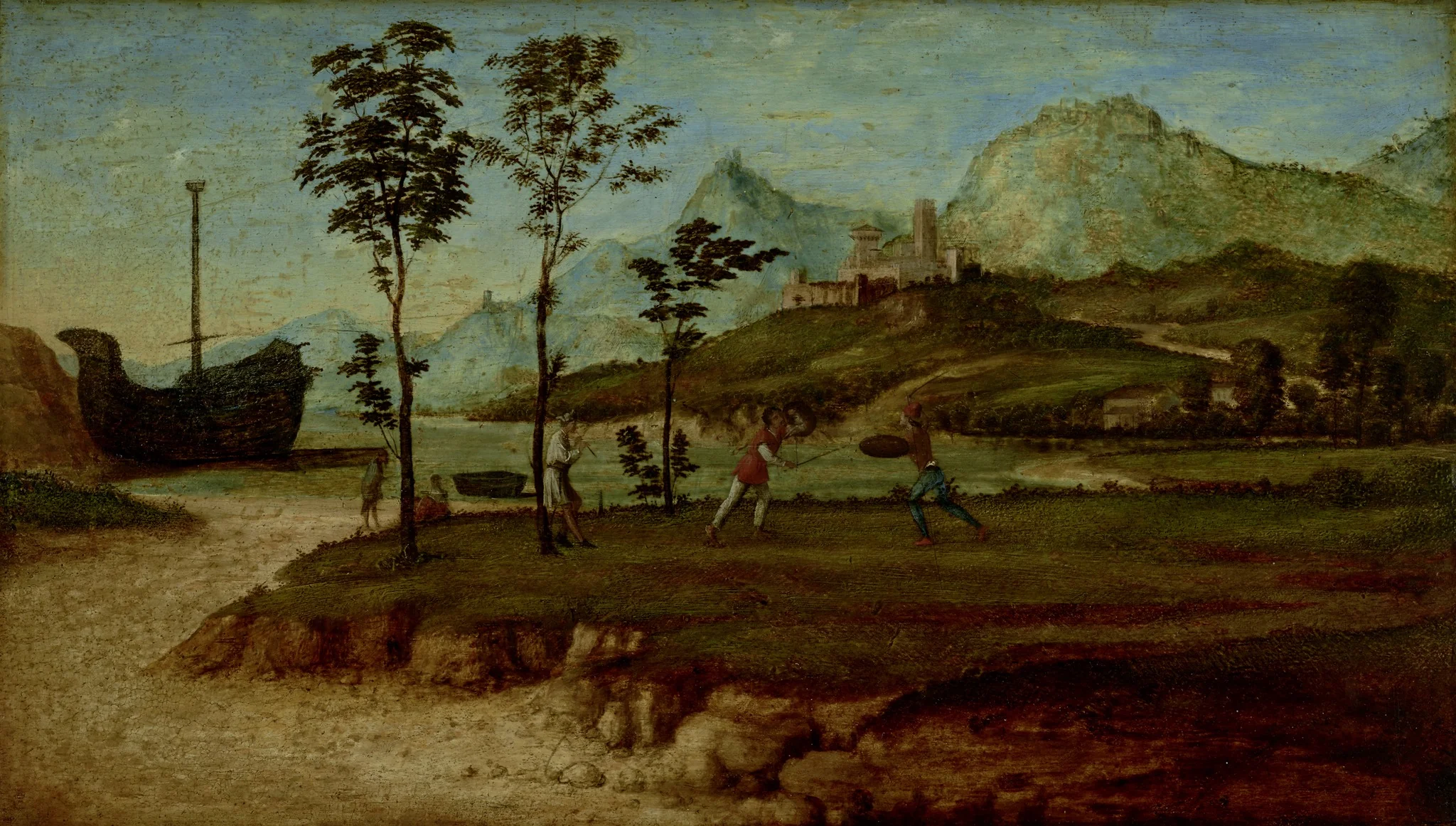 Coastal Landscape with two Men Fighting, detail