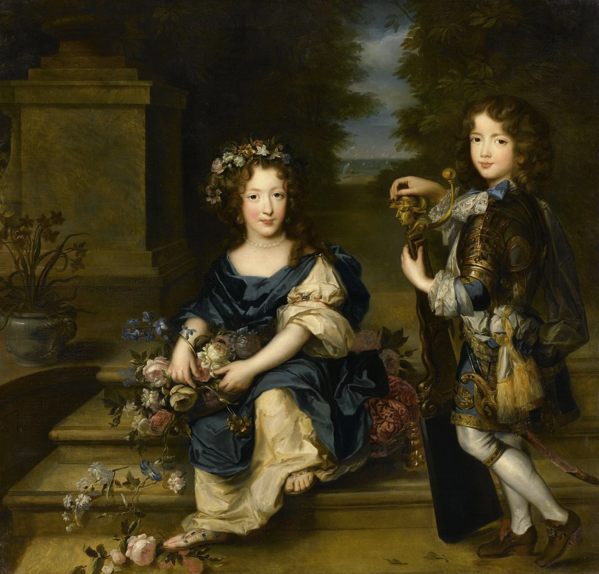 Anne-Marie de Bourbon, future princess of Conti and Louis de Bourbon, count of Vermandois, detail