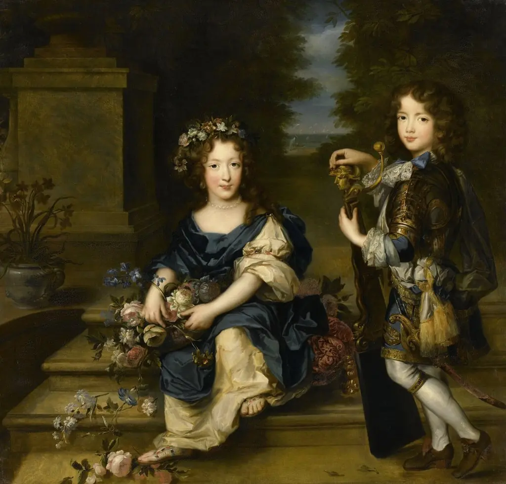 Anne-Marie de Bourbon, future princess of Conti and Louis de Bourbon, count of Vermandois, by Louis-Édouard Rioult, oil, 1839