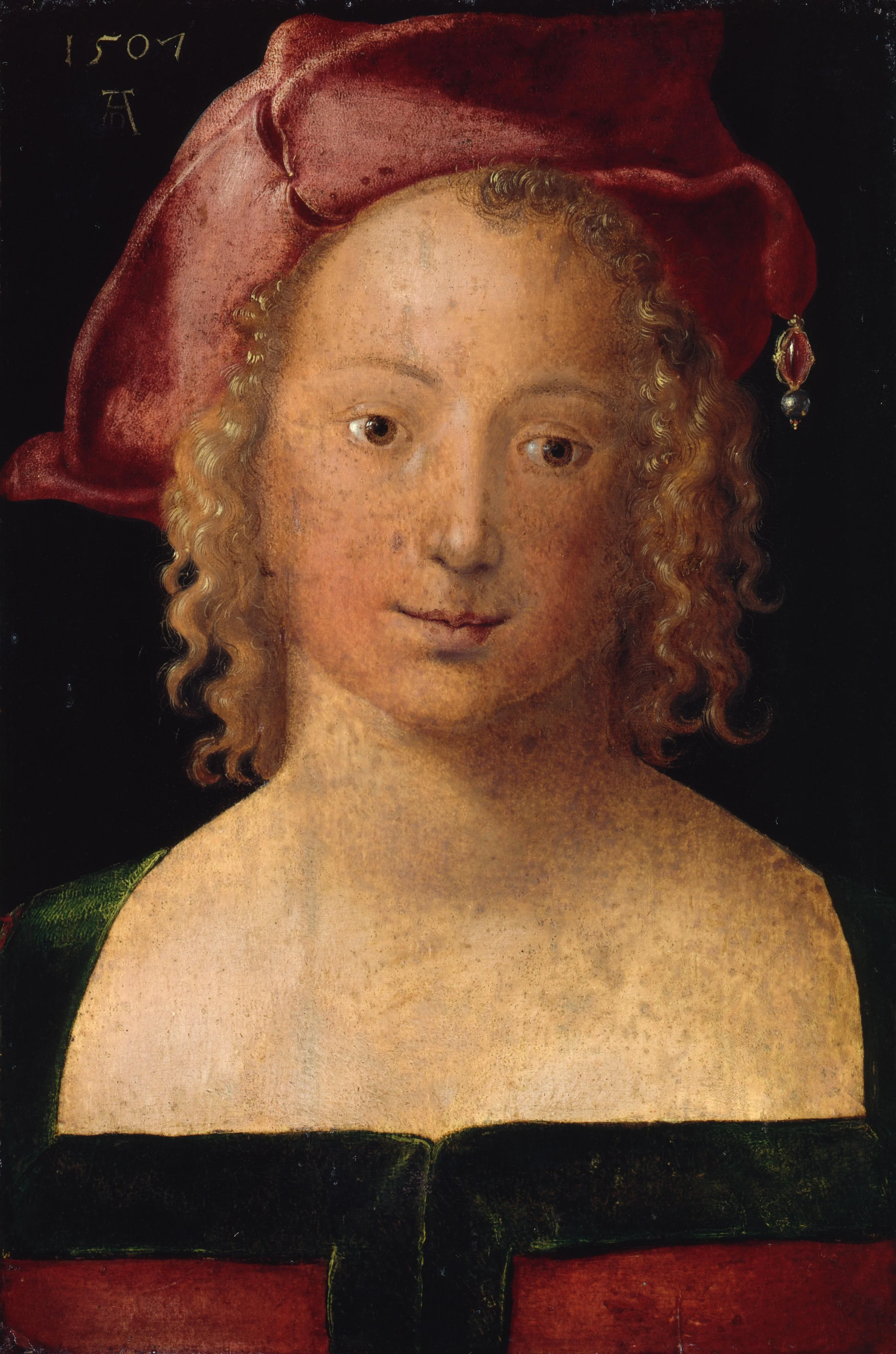 Portrait of a Young Woman with a (Red) Beret, detail