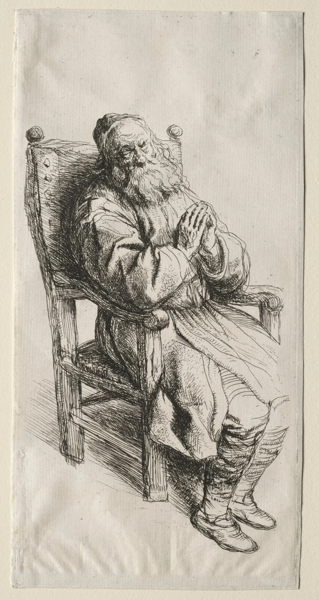 An Old Man in a Chair, Praying, detail