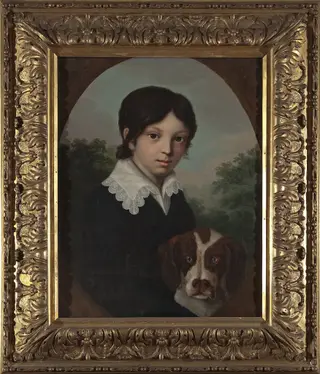 Childhood portrait of Oleś Walicki (1805–1831) with a dog, by Joseph Sonntag, oil, 1812