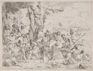 Rachel Concealing Laban's Idols, by Andrea De Leone, ink, 1635
