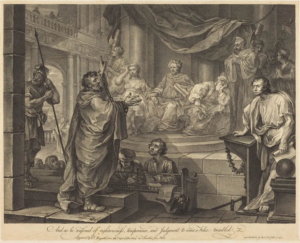 Paul before Felix, by William Hogarth, ink, 1752