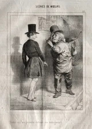 Scènes de Moeurs:  Voulez-vous me permettre d'allumer mon brule-gueule?, by Charles Joseph Traviès de Villers, 1838