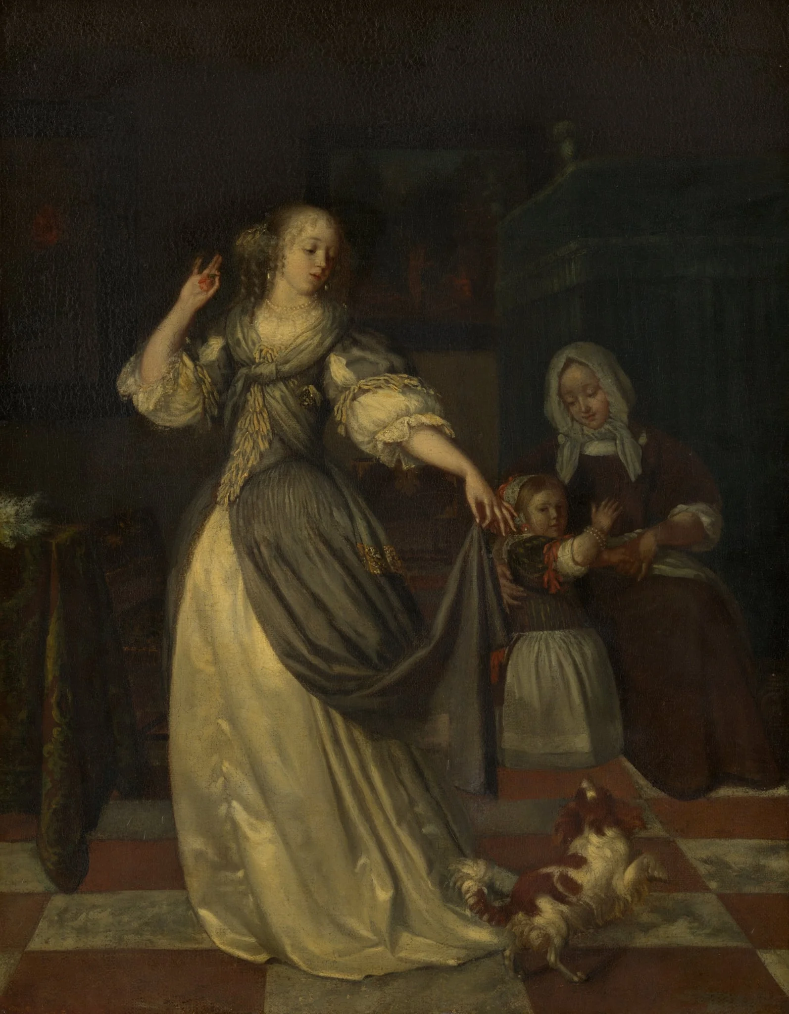 Lady Playing with a Dog, detail