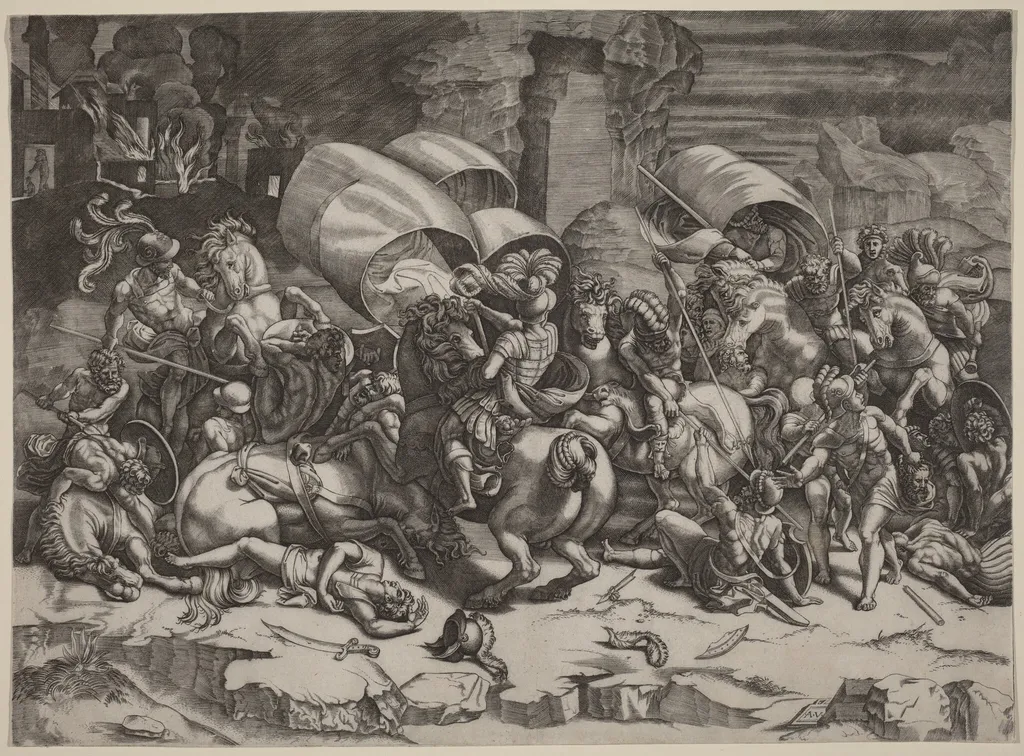 The Battle with the Cutlass, by Agostino dei Musi, ink, 1531