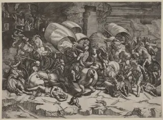 The Battle with the Cutlass, by Agostino dei Musi, ink, 1531